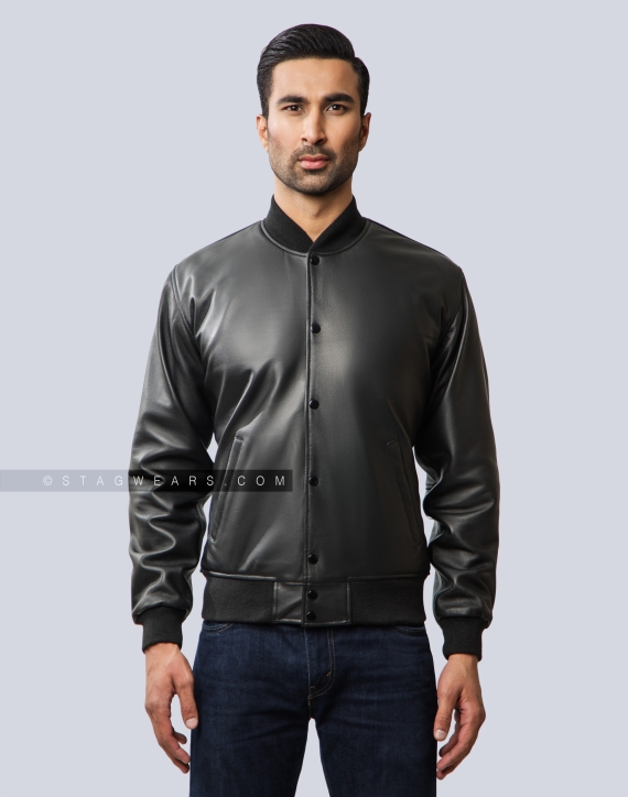 Black Sheep Leather Varsity Jacket Front