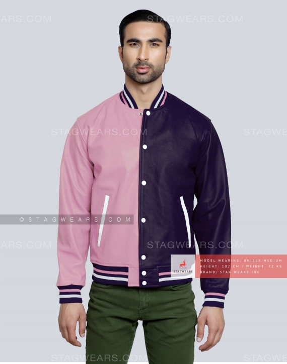 Purple/Pink Leather Varsity Jacket Front