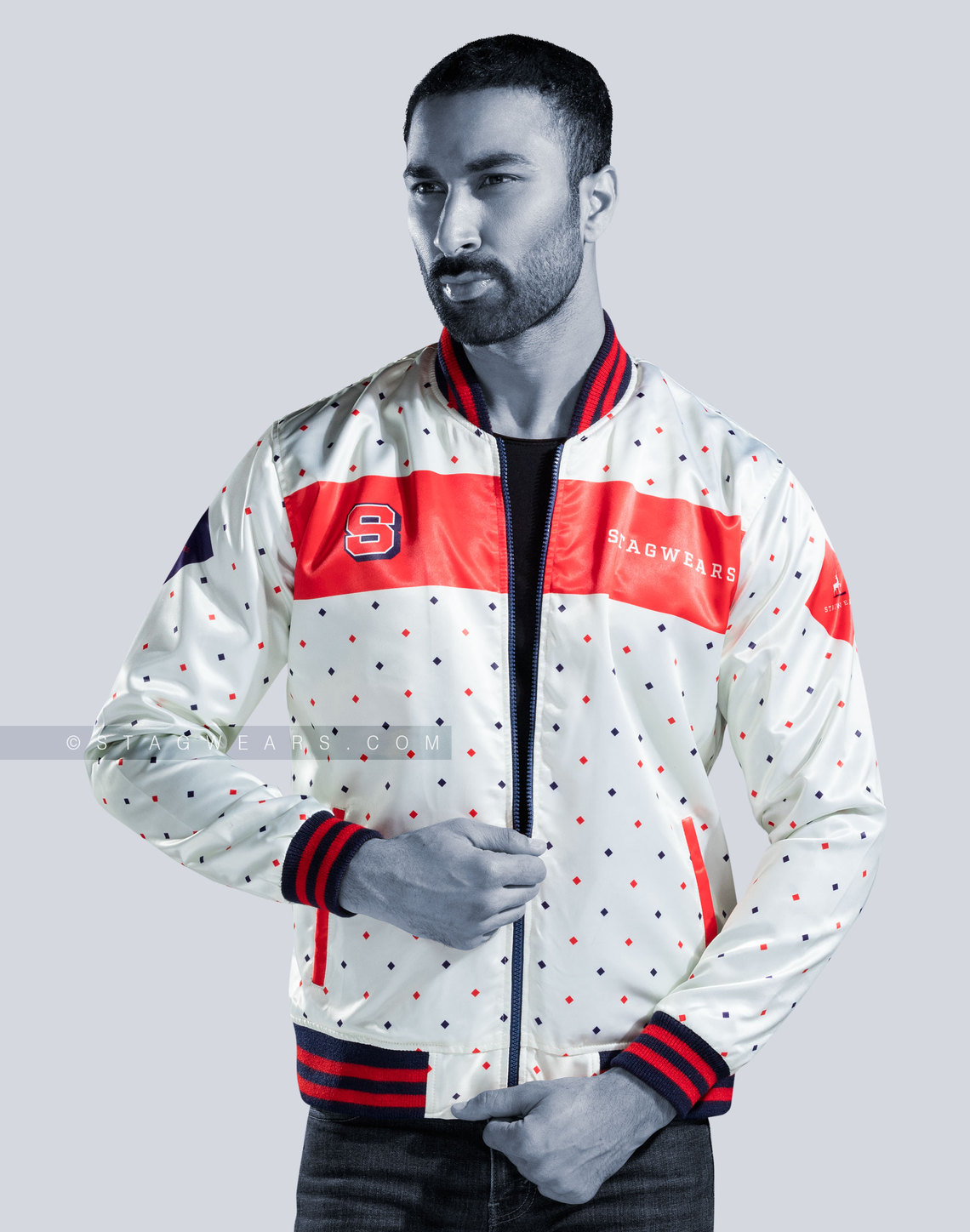 Premium Varsity Style Satin Sublimation Polka Dots Jackets Pattern Decorative