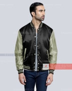 Black Grey Green Satin Varsity Jacket Casual