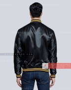 Black Satin Varsity Jacket with Gold pockets and Knit lines Back