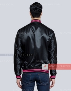 Black body with Pink Satin Varsity Jacket