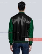 Black body with Forest Green Sleeves Satin Varsity Jackets Back