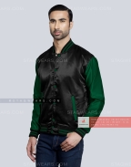 Black body with Forest Green Sleeves Satin Varsity Jackets Front Side