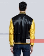 Black body with Gold Sleeves Satin Varsity Jacket Back
