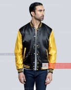 Black body with Gold Sleeves Satin Varsity Jacket Casual