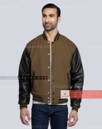 Brown Wool Body with Black Leather Sleeves Letterman Jacket Casual