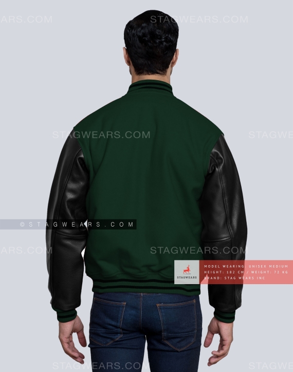 Black Body Varsity Jacket with Forest Green Sleeves