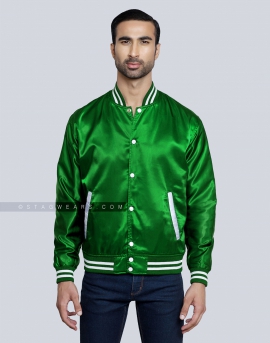 Green satin baseball jacket hotsell