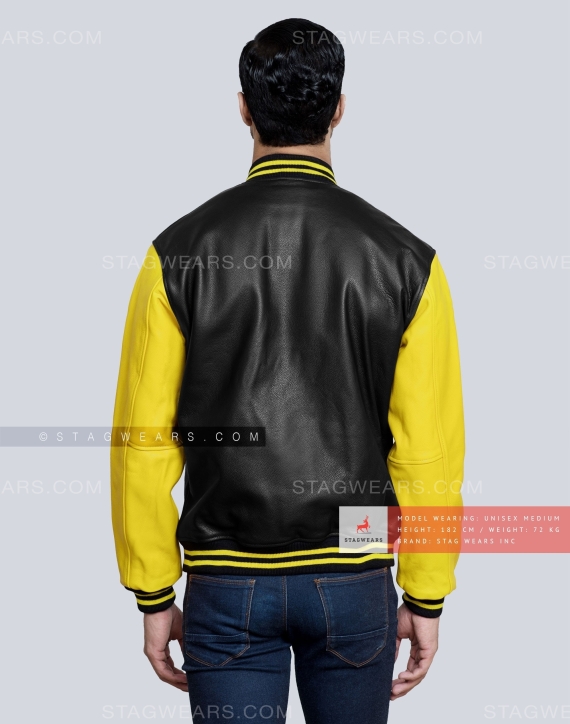 Louis Vuitton Black Leather Sleeves Yellow Varsity Jacket