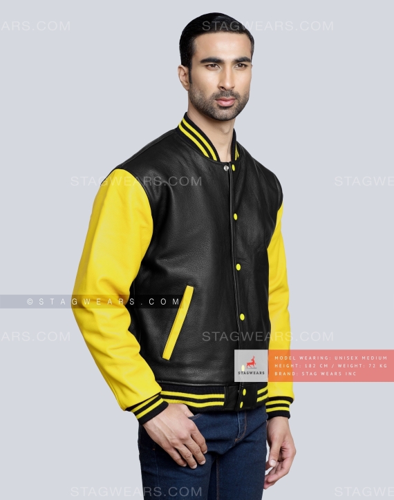 Black Varsity Jacket With Yellow Sleeves College Letterman 