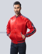 Men Women Varsity Style Satin Jacket with Sleeves Stripe Front Side