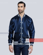 Navy Blue Satin Varsity Jacket Casual