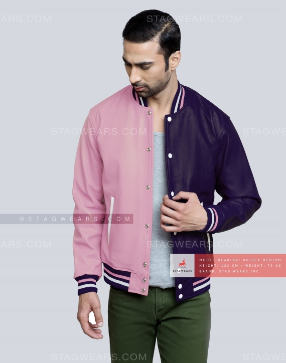 Purple/Pink Leather Varsity Jacket Helps You Showcase Your Style