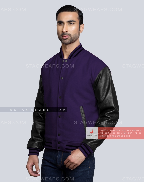 Black Body Varsity Jacket with Purple Sleeves