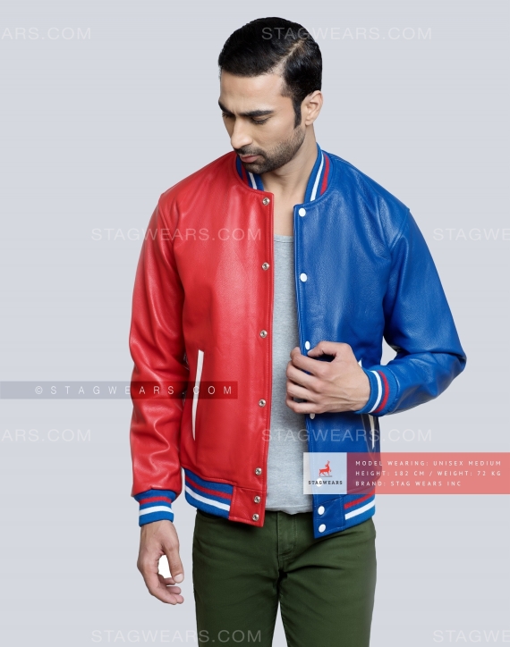 Red/Blue All Leather Varsity Jacket: Show Your Team Spirit