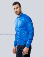 Royal Blue Nylon Bomber Jacket with Flap Pockets Front Side