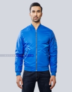 Royal Blue Nylon Bomber Jacket with Flap Pockets Front