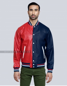 Men's Red and Navy Blue Baseball-Style Varsity Jacket (Few Left)