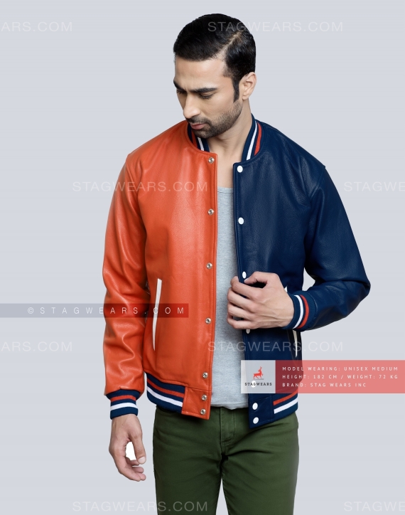 Two Tone Leather Varsity Jacket for Men Lets You Make A Statement