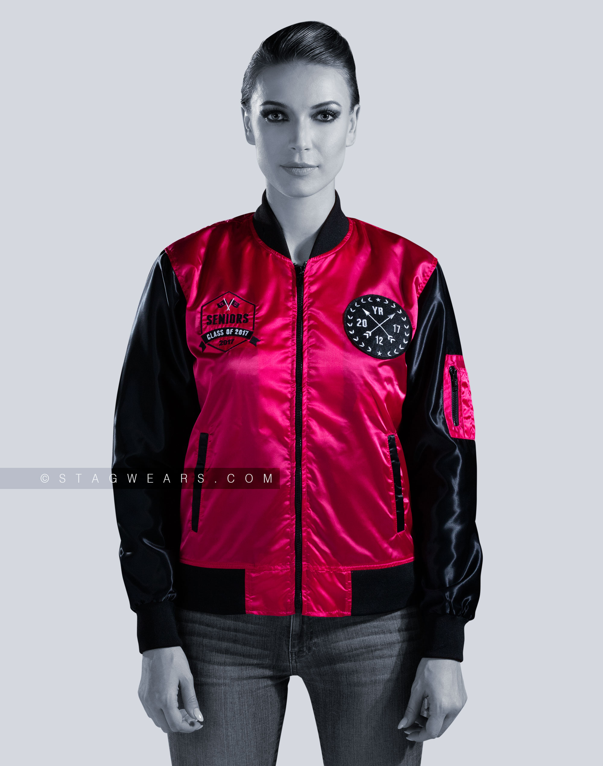 Custom Satin Bomber Jackets | Women Pink Bomber